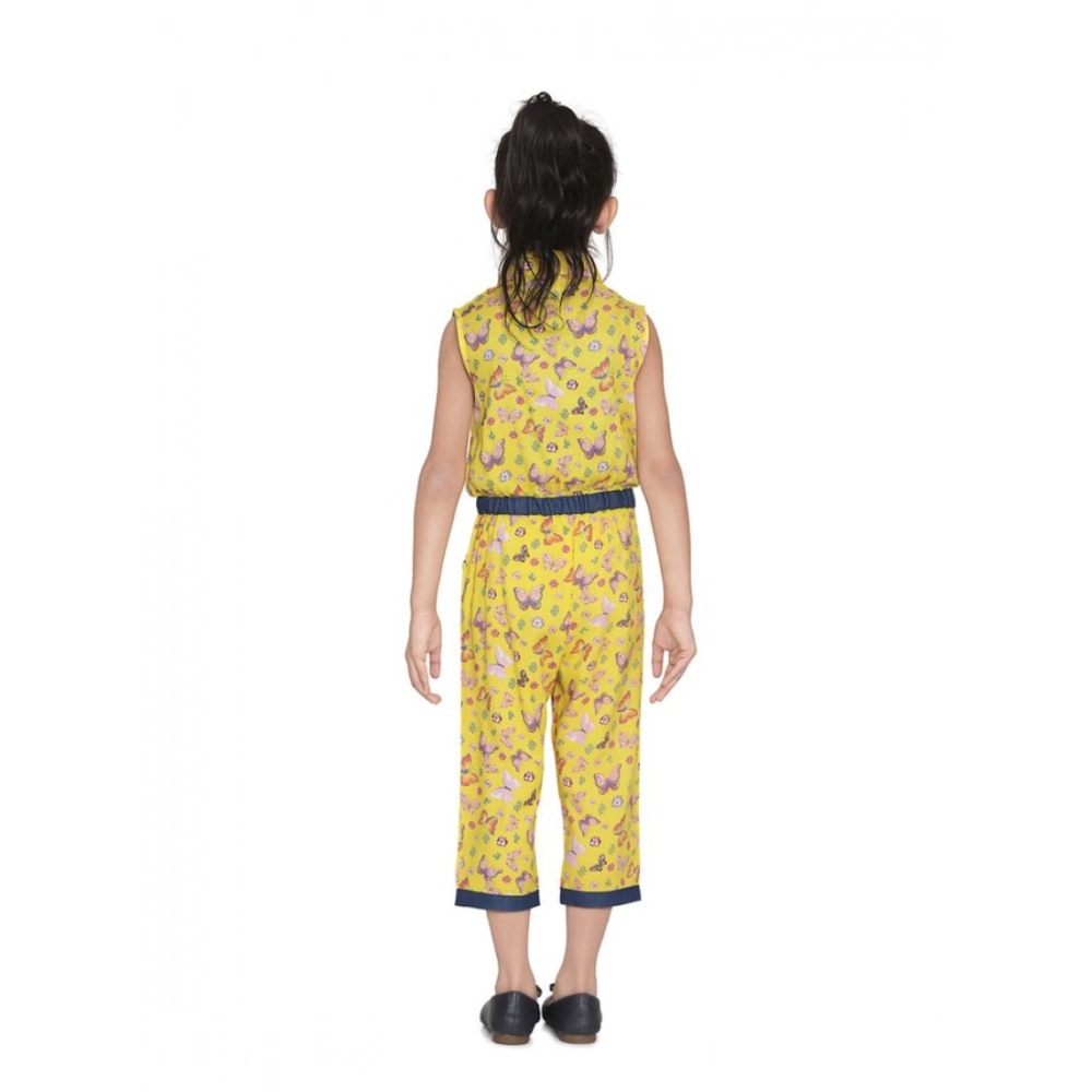 Generic Girl's Cotton Printed Sleeveless Jumpsuit (Yellow) - Image 4