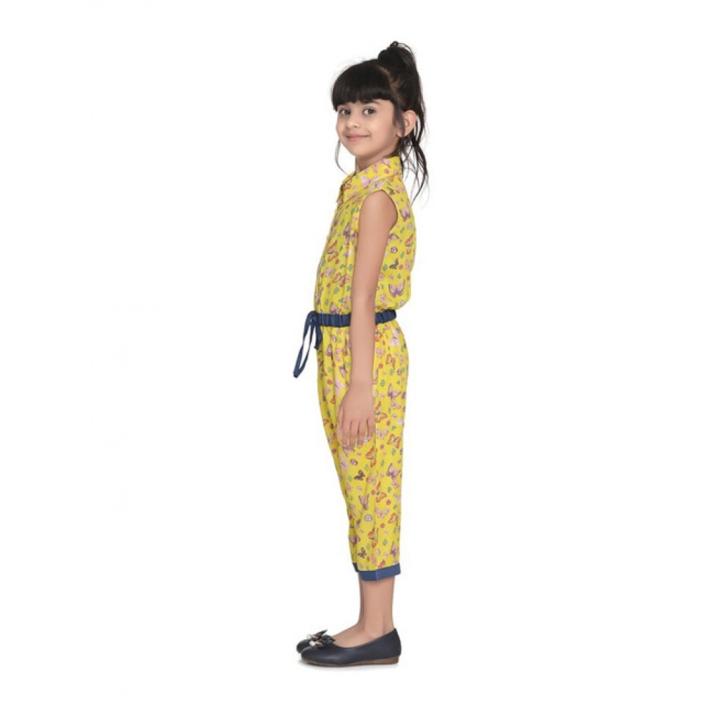 Generic Girl's Cotton Printed Sleeveless Jumpsuit (Yellow) - Image 2