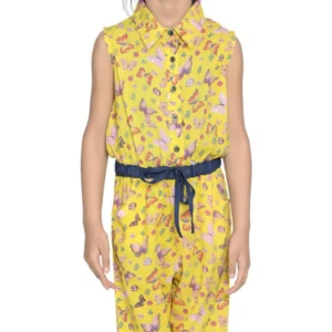 Generic Girl's Cotton Printed Sleeveless Jumpsuit (Yellow)