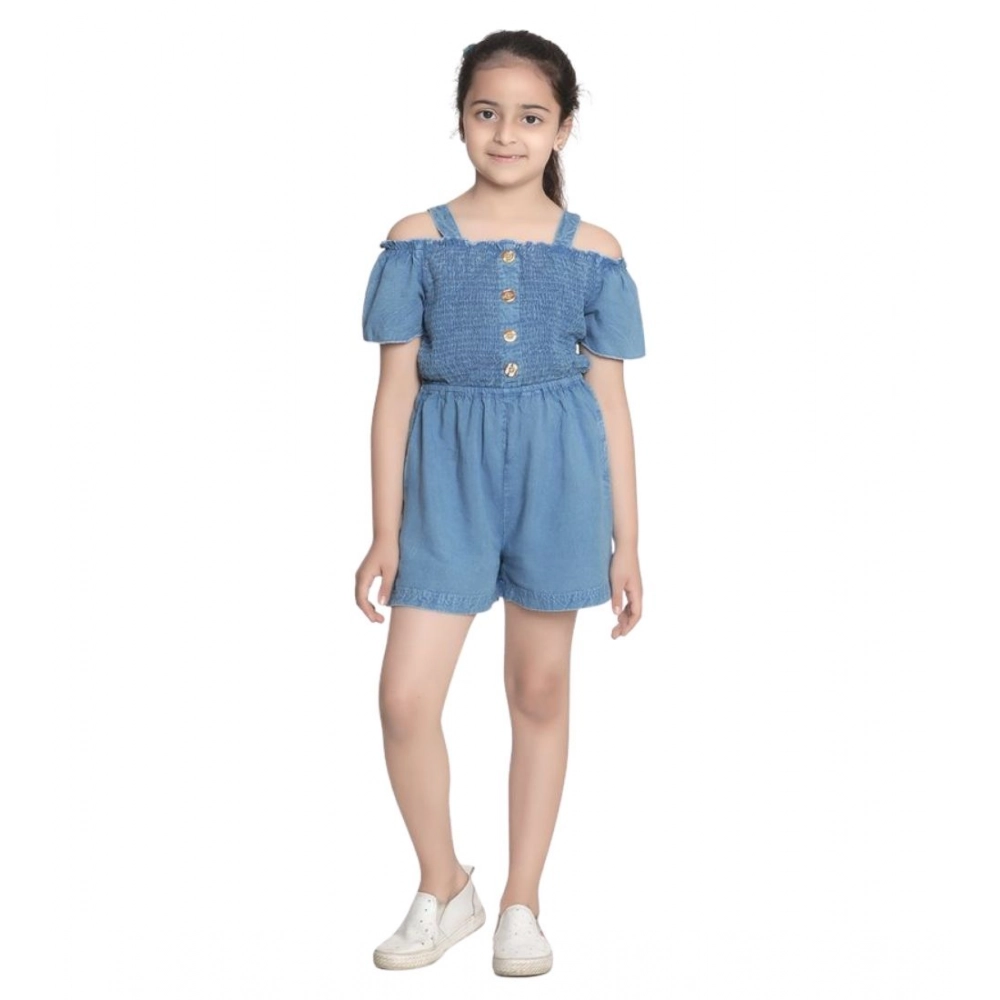 Generic Girl's Rayon Solid Sleeveless Jumpsuit (Blue) - Image 5