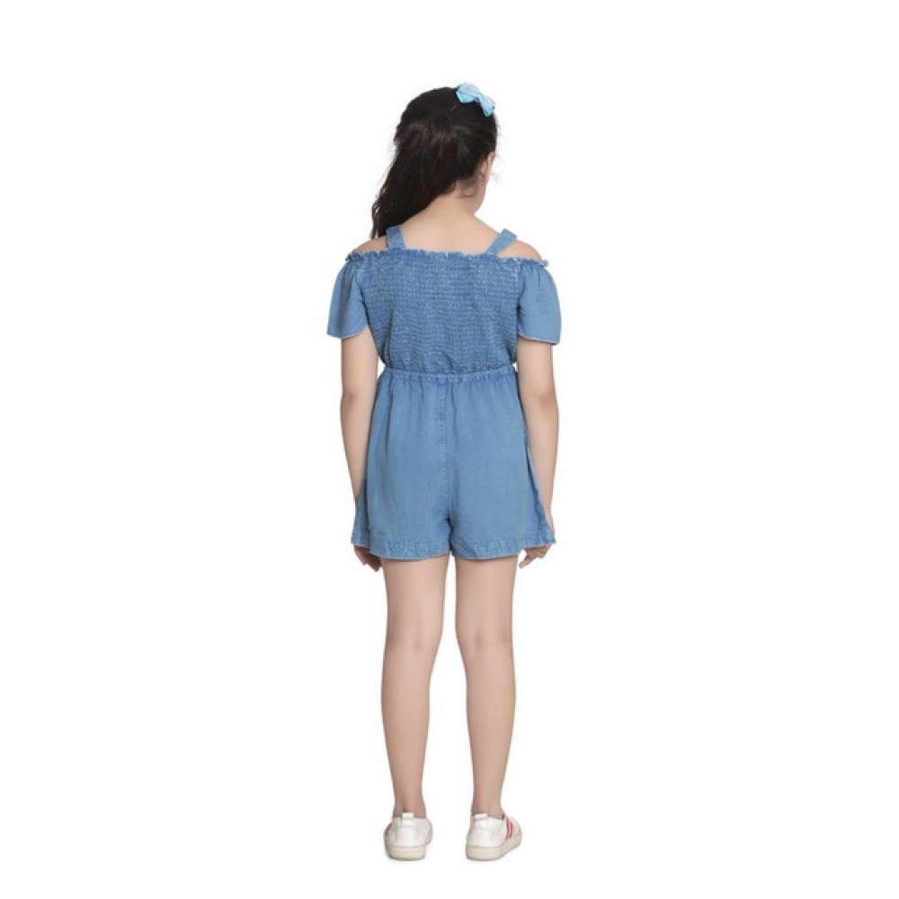 Generic Girl's Rayon Solid Sleeveless Jumpsuit (Blue) - Image 4