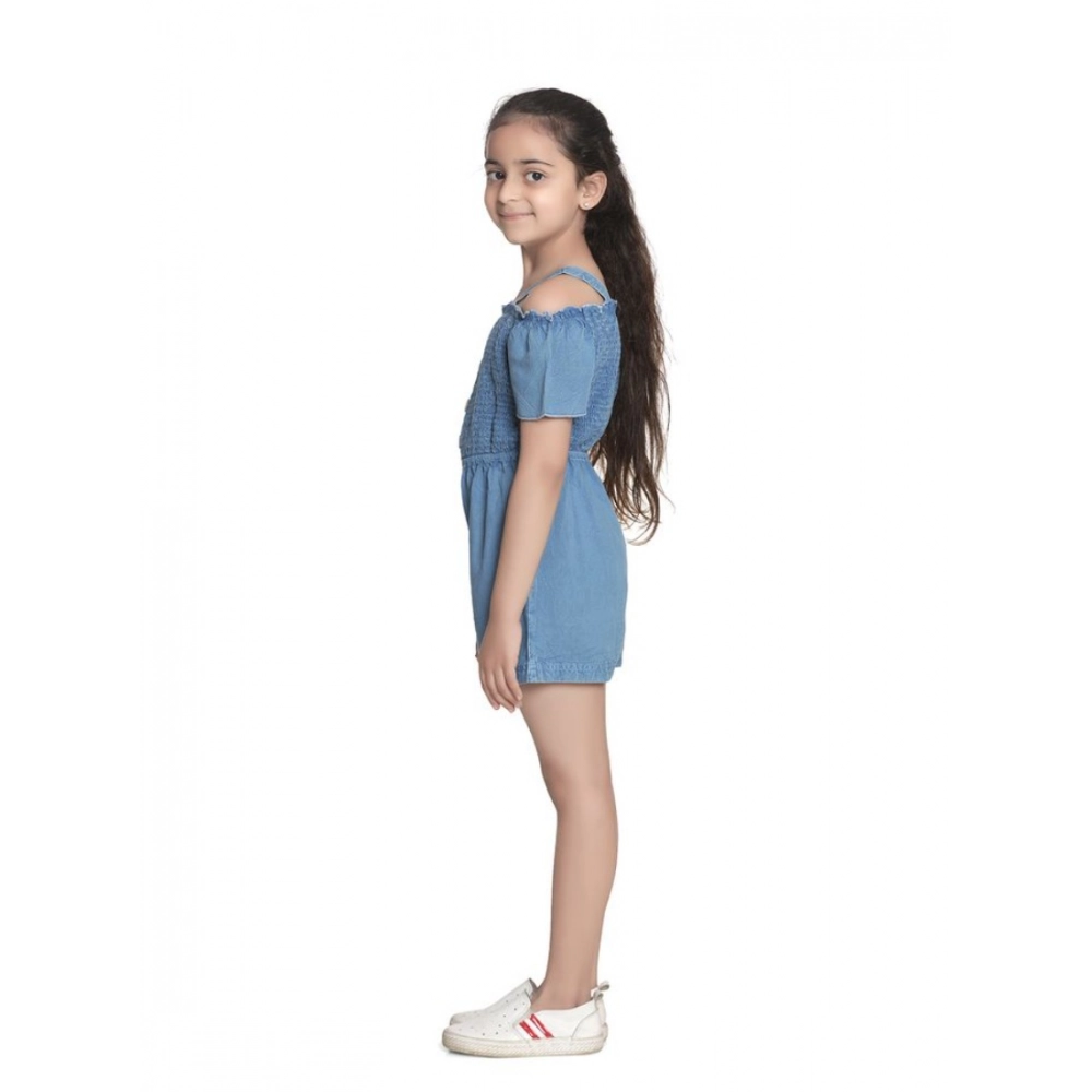 Generic Girl's Rayon Solid Sleeveless Jumpsuit (Blue) - Image 3
