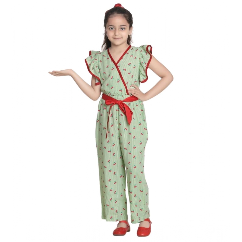Generic Girl's Rayon Printed Flutter Jumpsuit (Green) - Image 5