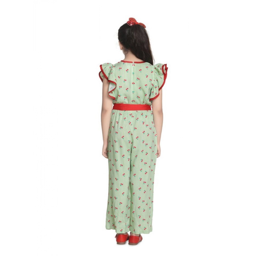 Generic Girl's Rayon Printed Flutter Jumpsuit (Green) - Image 4