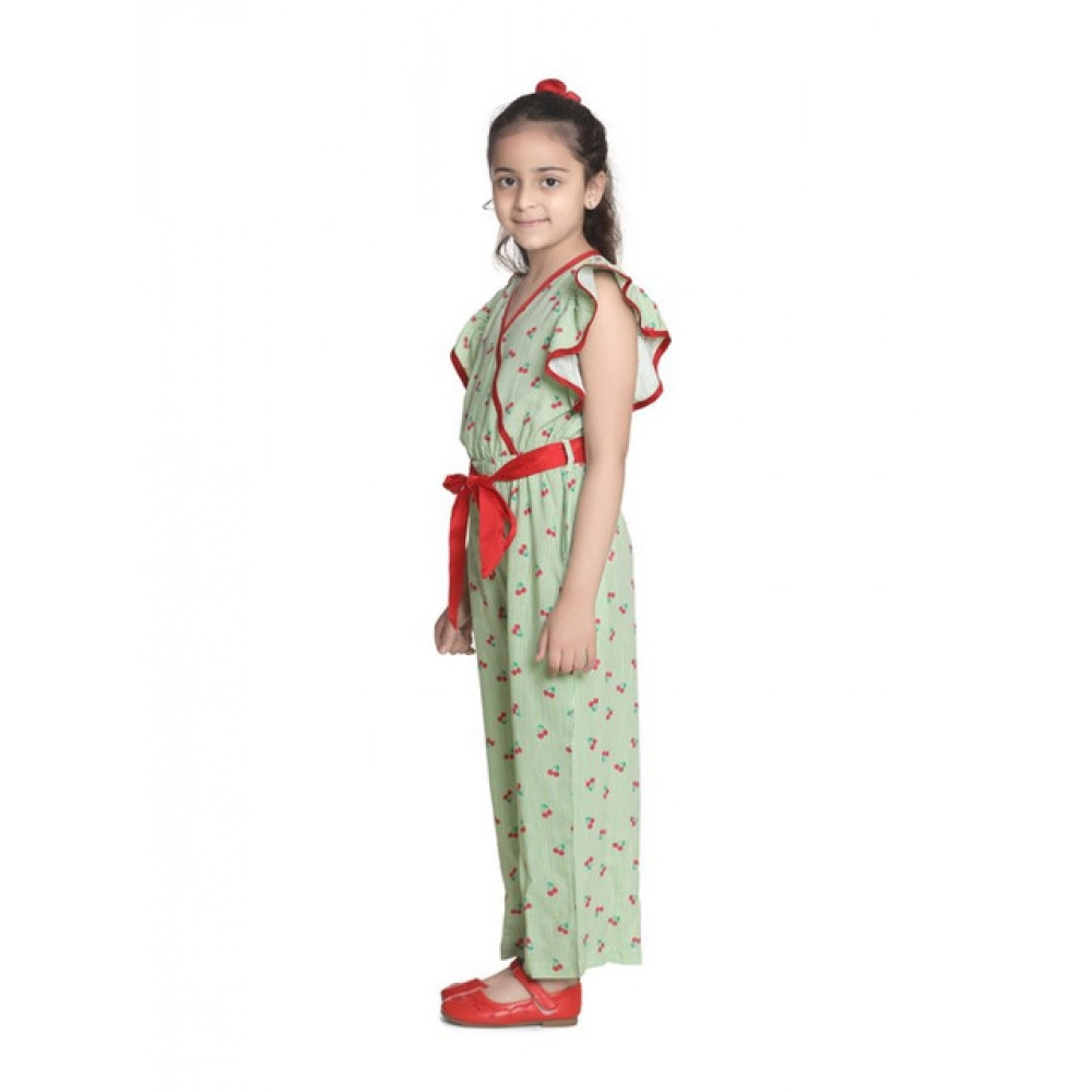 Generic Girl's Rayon Printed Flutter Jumpsuit (Green) - Image 3