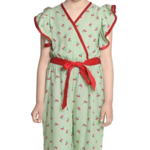 Generic Girl's Rayon Printed Flutter Jumpsuit (Green)