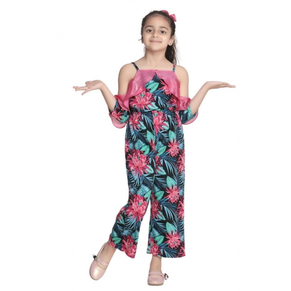Generic Girl's Polyester Floral Cold Shoulder Jumpsuit (Pink) - Image 5