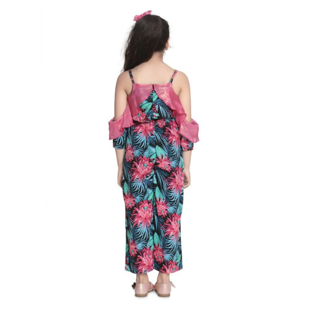 Generic Girl's Polyester Floral Cold Shoulder Jumpsuit (Pink) - Image 4