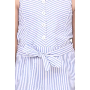 Generic Girl's Polyester Cotton Blend Striped Sleeveless Jumpsuit (Light Blue)