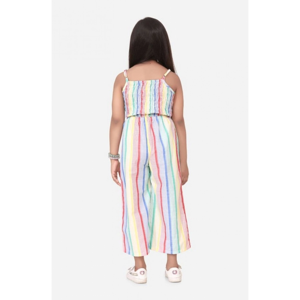 Generic Girl's Polyester Cotton Blend Striped Sleeveless Jumpsuit (Multicolor) - Image 4