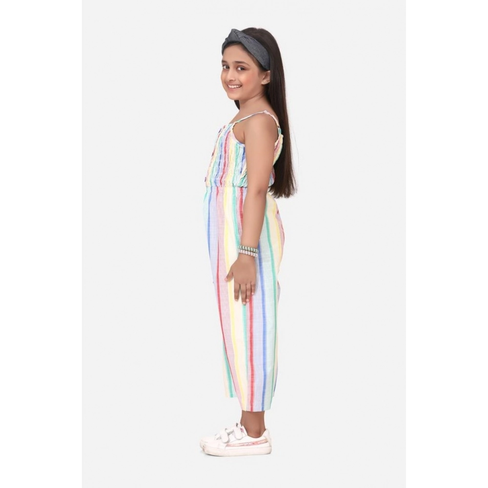 Generic Girl's Polyester Cotton Blend Striped Sleeveless Jumpsuit (Multicolor) - Image 3