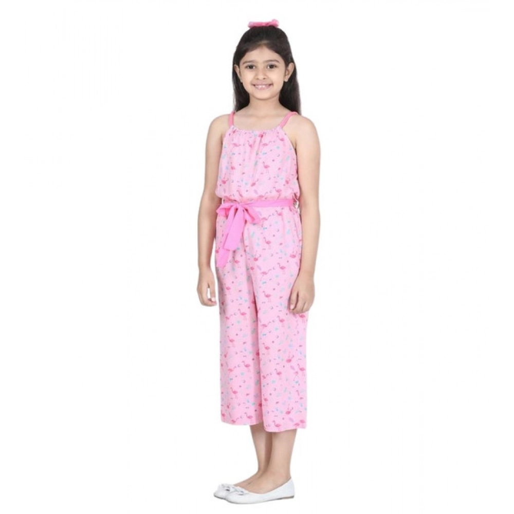 Generic Girl's Rayon Flamingo Print Sleeveless Jumpsuit (Pink) - Image 5