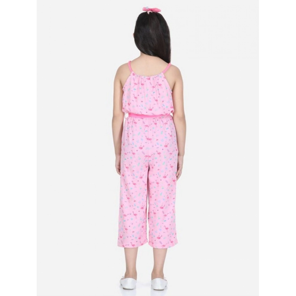 Generic Girl's Rayon Flamingo Print Sleeveless Jumpsuit (Pink) - Image 4