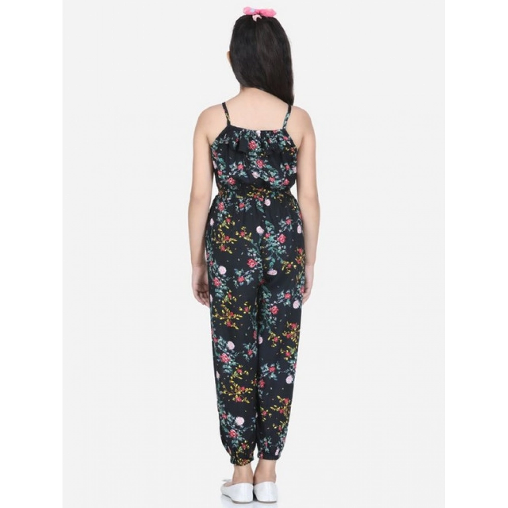 Generic Girl's Rayon Flamingo Print Sleeveless Jumpsuit (Black-Multicolor) - Image 4