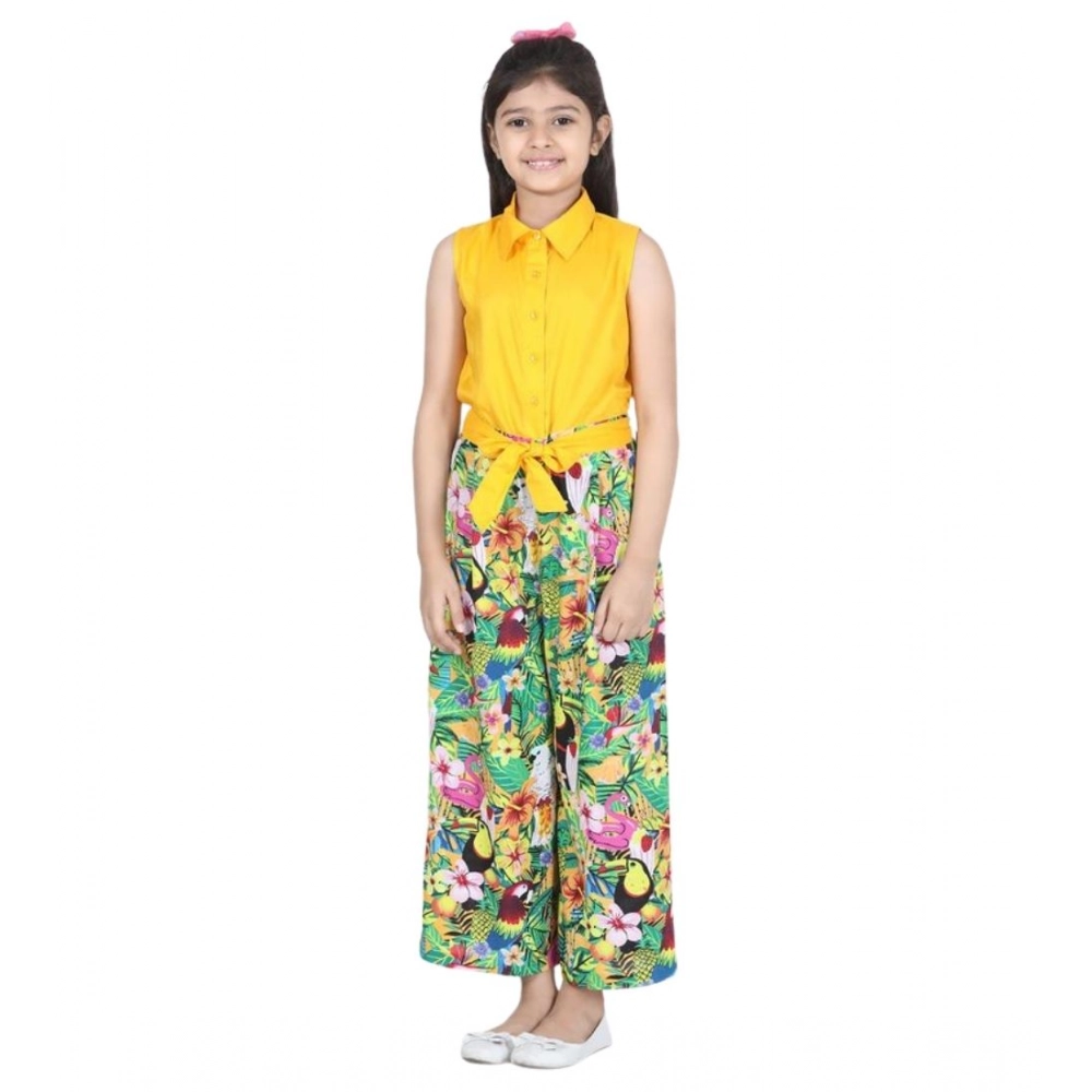 Generic Girl's Rayon Flamingo Print Sleeveless Jumpsuit (Yellow-Multicolor) - Image 5