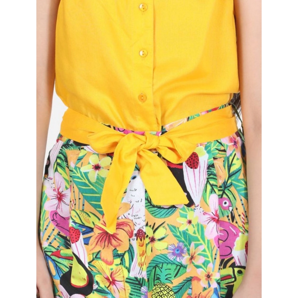 Generic Girl's Rayon Flamingo Print Sleeveless Jumpsuit (Yellow-Multicolor) - Image 4
