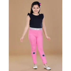 Generic Girl's Cotton Lycra Star Print Elasticated Leggings (Pink)