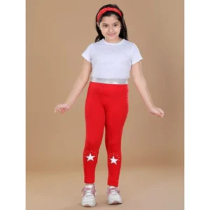 Generic Girl's Cotton Lycra Star Print Elasticated Leggings (Red)