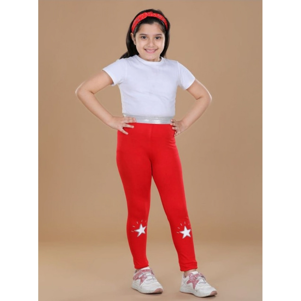 Generic Girl's Cotton Lycra Star Print Elasticated Leggings (Red) - Image 4