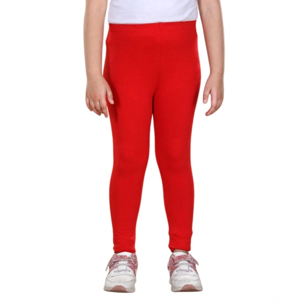 Generic Girl's Cotton Lycra Solid Elasticated Leggings (Red) - Image 5