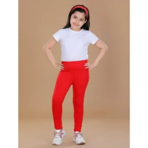 Generic Girl's Cotton Lycra Solid Elasticated Leggings (Red)