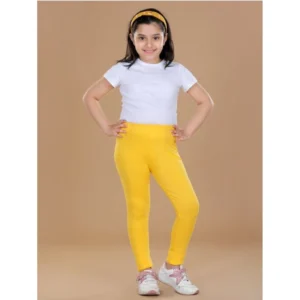 Generic Girl's Cotton Lycra Solid Elasticated Leggings (Yellow)