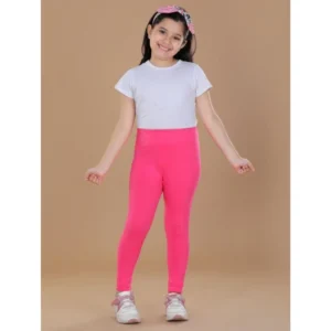Generic Girl's Cotton Lycra Solid Elasticated Leggings (Pink)