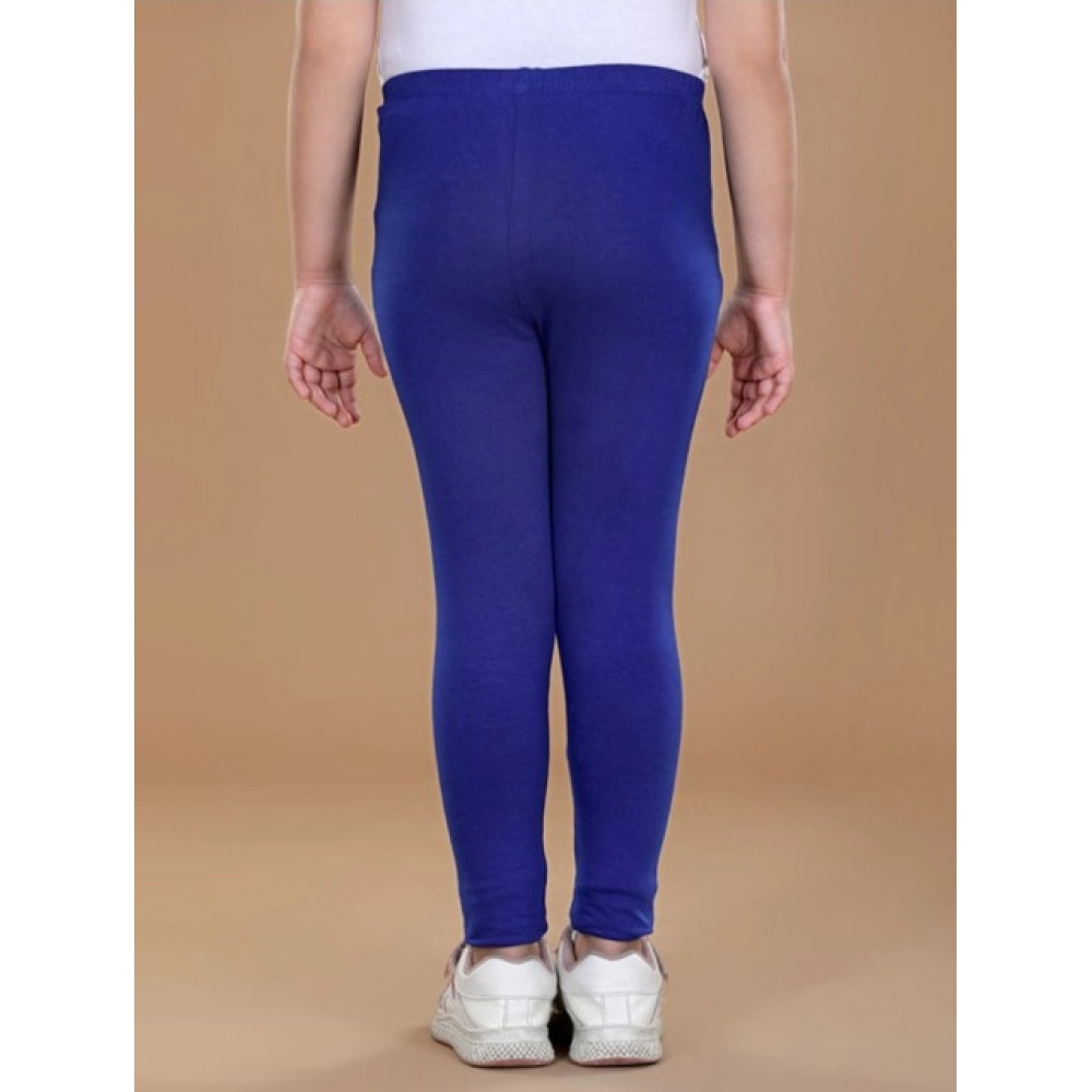Generic Girl's Cotton Lycra Solid Elasticated Leggings (Blue) - Image 3