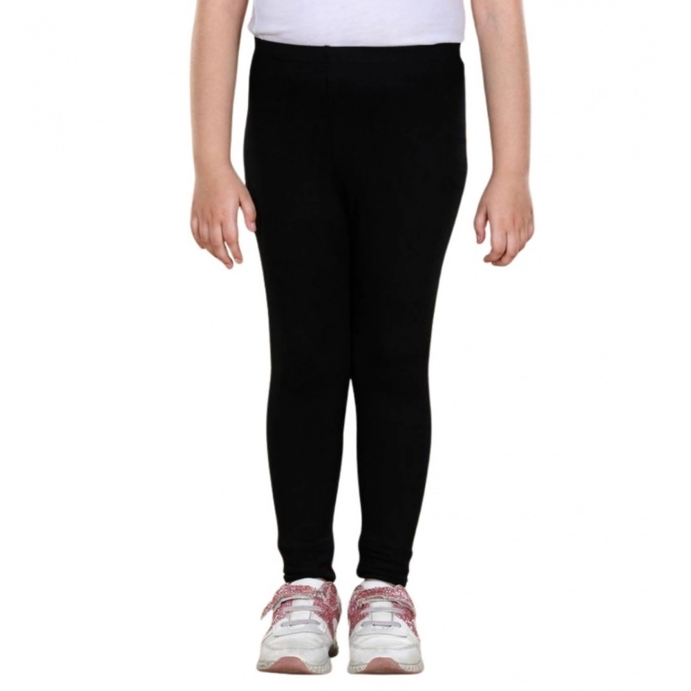 Generic Girl's Cotton Lycra Solid Elasticated Leggings (Black) - Image 5