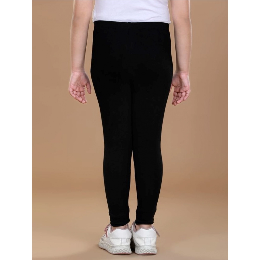 Generic Girl's Cotton Lycra Solid Elasticated Leggings (Black) - Image 4
