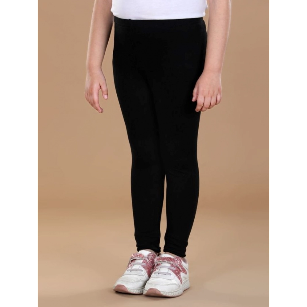 Generic Girl's Cotton Lycra Solid Elasticated Leggings (Black) - Image 3
