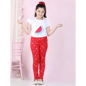 Generic Girl's Cotton Lycra Embellished Elasticated Leggings (Red)