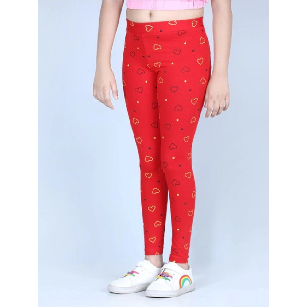 Generic Girl's Cotton Lycra Printed Elasticated Leggings (Red) - Image 3