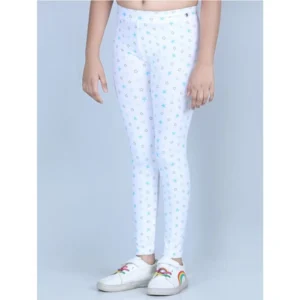 Generic Girl's Cotton Lycra Printed Elasticated Leggings (White)