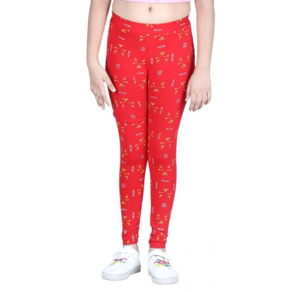 Generic Girl's Cotton Lycra Printed Elasticated Leggings (Red) - Image 5