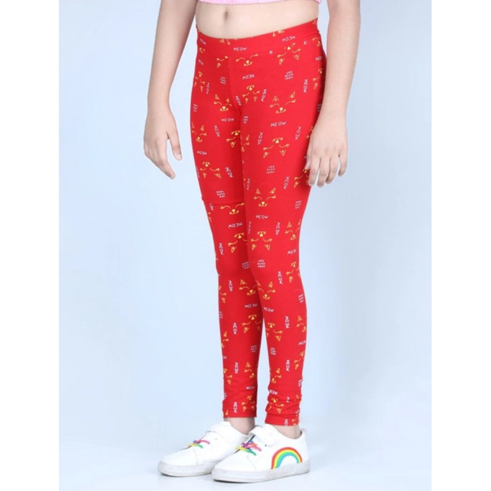 Generic Girl's Cotton Lycra Printed Elasticated Leggings (Red) - Image 4