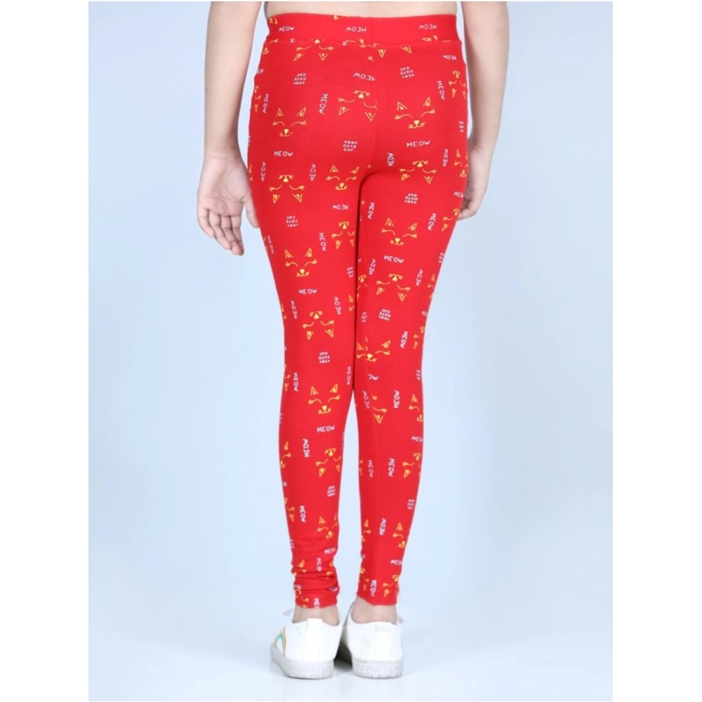 Generic Girl's Cotton Lycra Printed Elasticated Leggings (Red) - Image 3