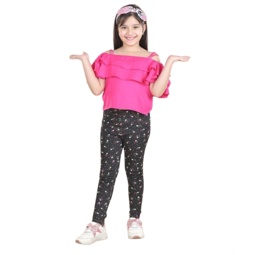 Generic Girl's Cotton Floral Elasticated Jegging and Top Set (Pink) - Image 5