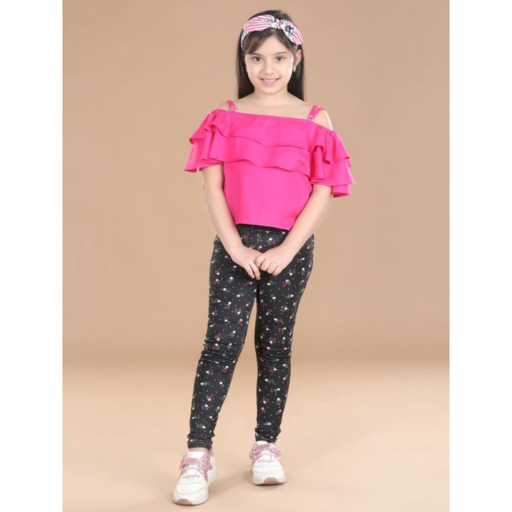 Generic Girl's Cotton Floral Elasticated Jegging and Top Set (Pink) - Image 4