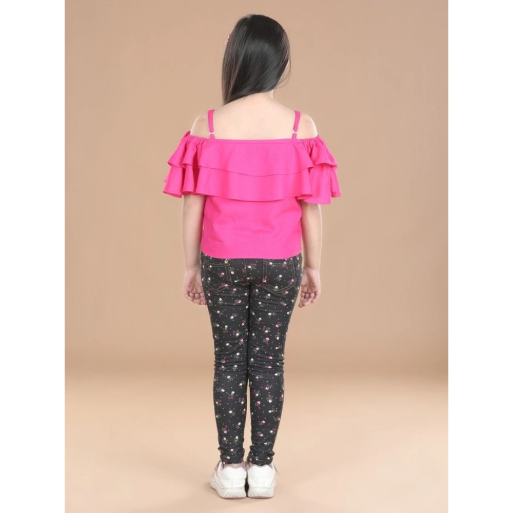 Generic Girl's Cotton Floral Elasticated Jegging and Top Set (Pink) - Image 3