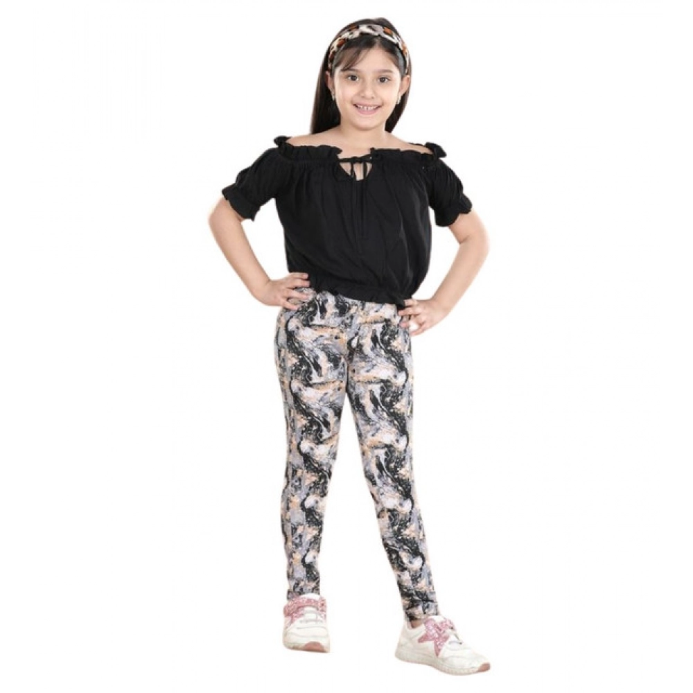 Generic Girl's Cotton Floral Elasticated Jegging and Top Set (Black) - Image 5