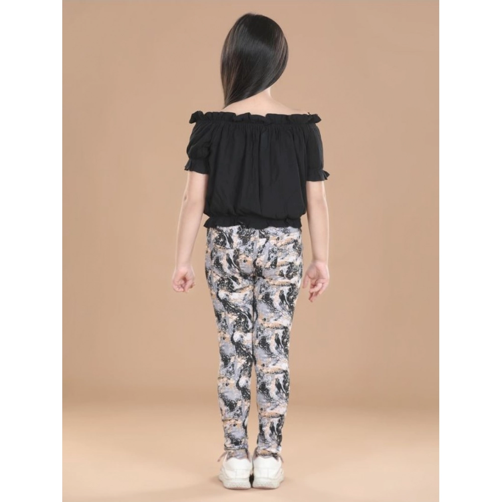 Generic Girl's Cotton Floral Elasticated Jegging and Top Set (Black) - Image 4