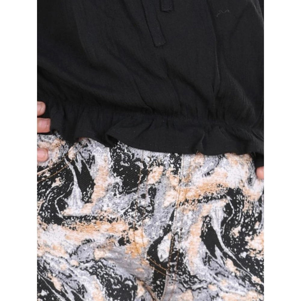 Generic Girl's Cotton Floral Elasticated Jegging and Top Set (Black) - Image 3