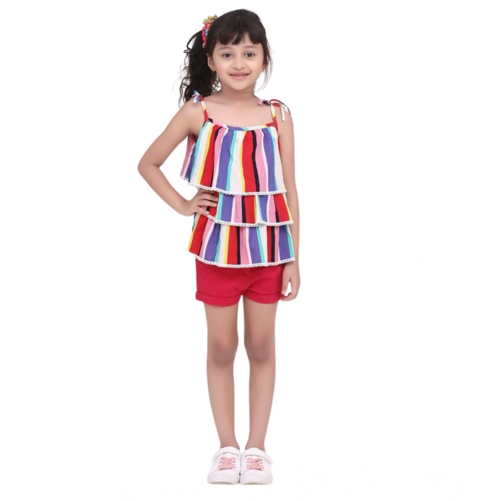 Generic Girl's Polyester Crepe Striped Tie Ups Shorts Set (Multicolor) - Image 5