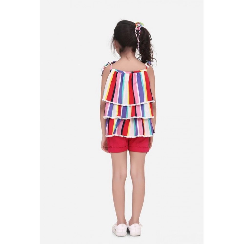 Generic Girl's Polyester Crepe Striped Tie Ups Shorts Set (Multicolor) - Image 4