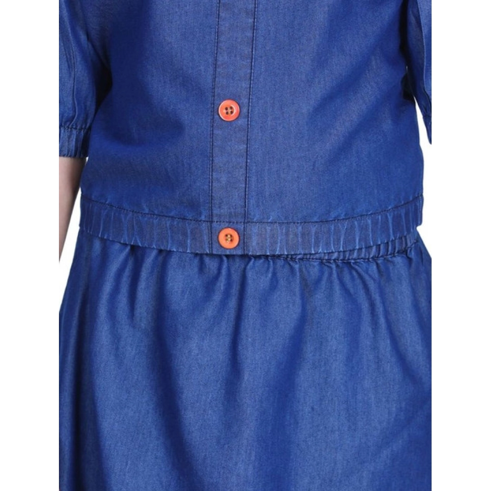 Generic Girl's Denim Solid Cold Shoulder Top and Skirt Set (Navy Blue) - Image 4
