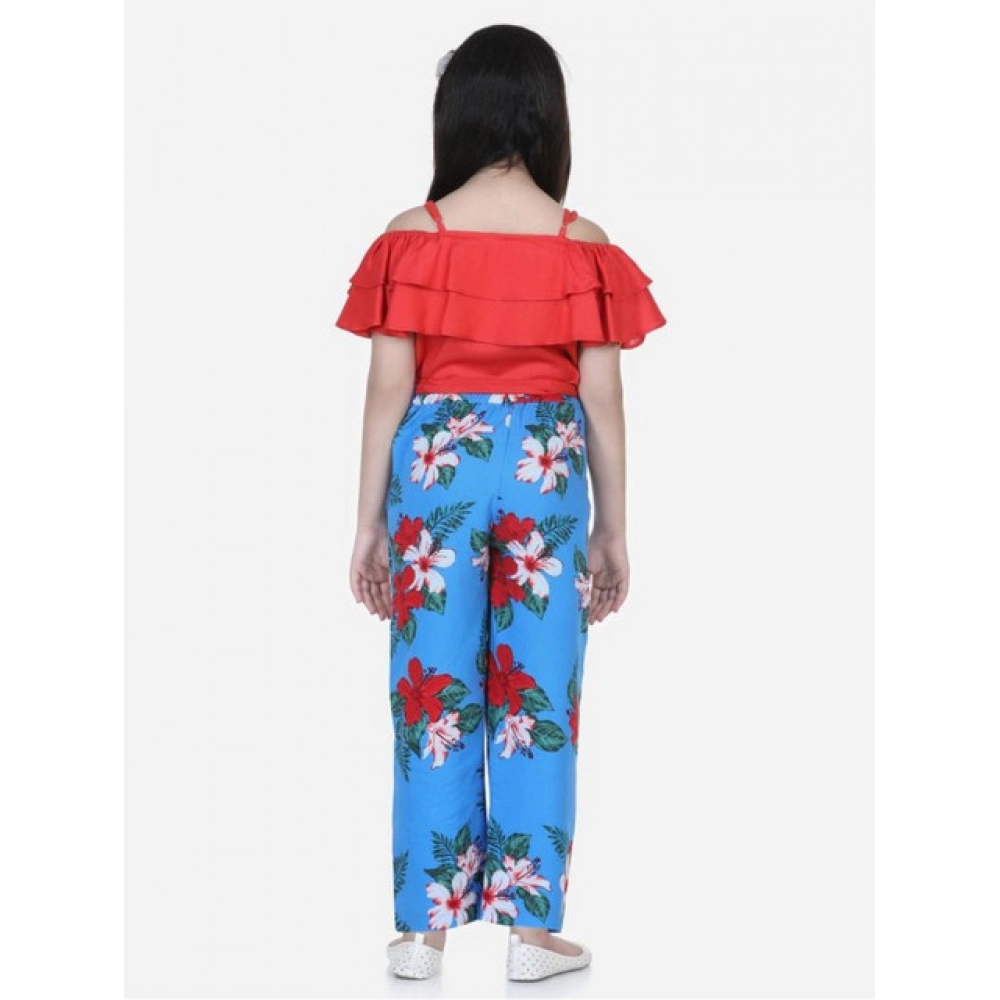 Generic Girl's Rayon Floral Short Sleeve Top and Trouser Set (Multicolor) - Image 4