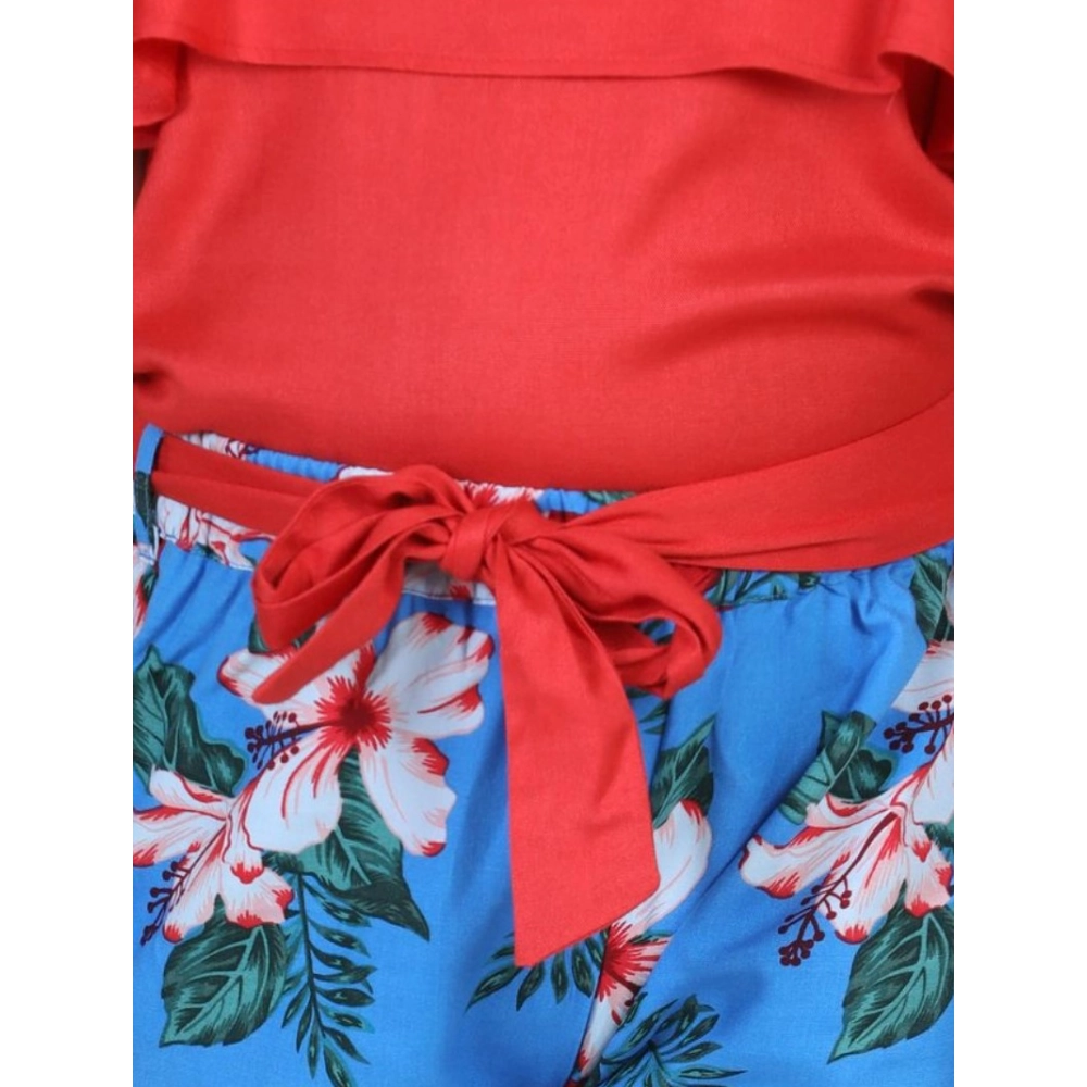 Generic Girl's Rayon Floral Short Sleeve Top and Trouser Set (Multicolor) - Image 3