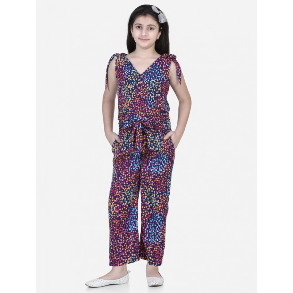 Generic Girl's Polyester Crepe Floral Short Sleeve Set (Multicolor)