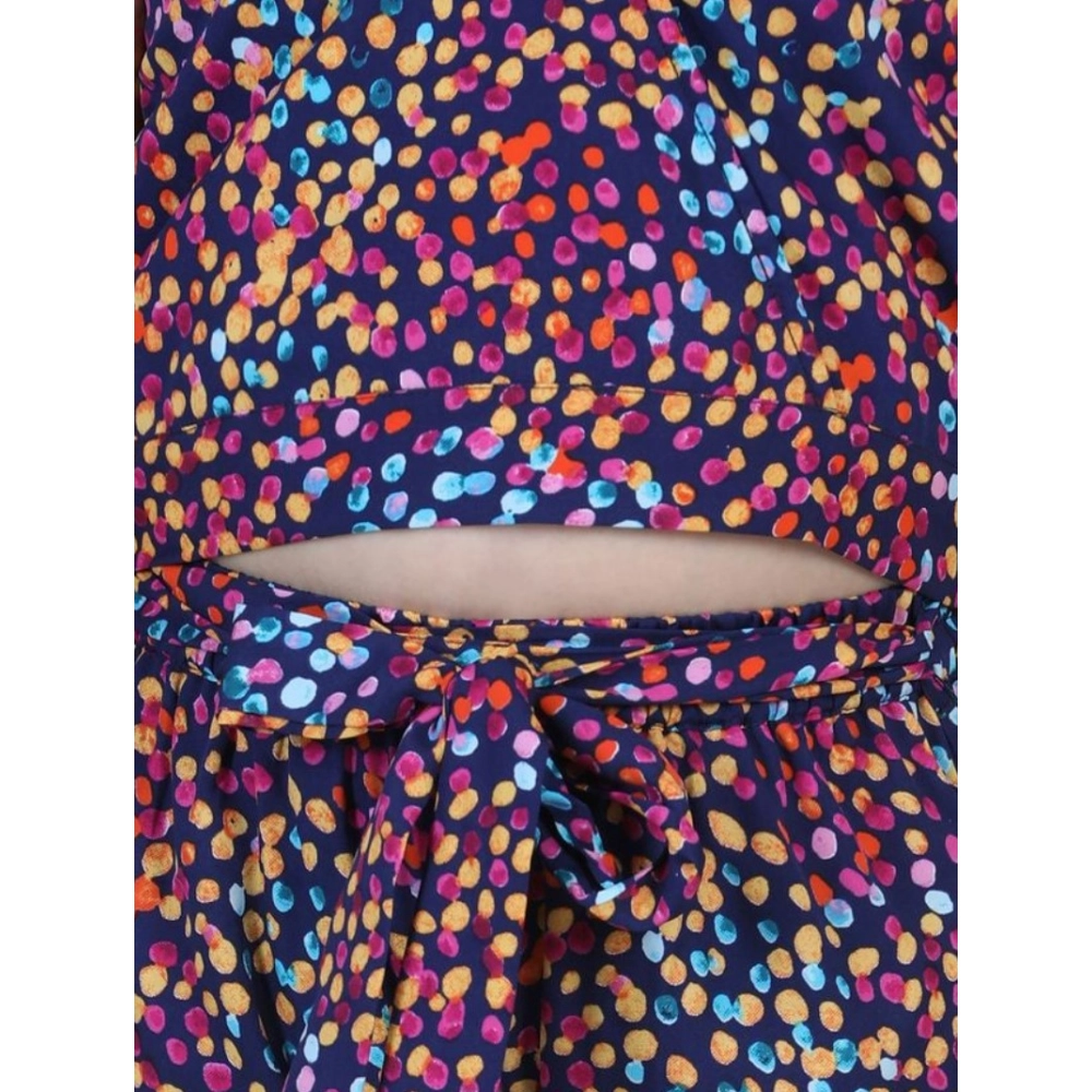 Generic Girl's Polyester Crepe Floral Short Sleeve Set (Multicolor) - Image 3
